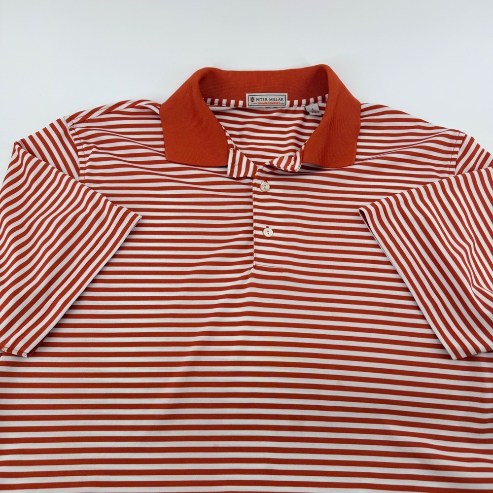 Peter Millar Summer Comfort Striped Polo Shirt Golf Performance Large Orange